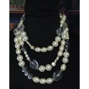 Vtg Chicos‎ Fashion Necklace 3 Strand Pearl Faux Pearls Chunky Statement Jewelry